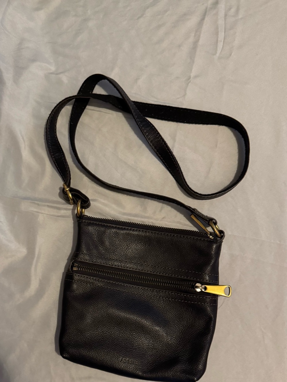 Fossil Black Leather Crossbody Bag with Gold Hardware